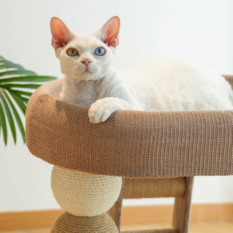 Contemporary Boho Ellipse MDF Hemp Rope Hemp Fabric Wear-Resistant Cat Tower 2-Tier For Living Room