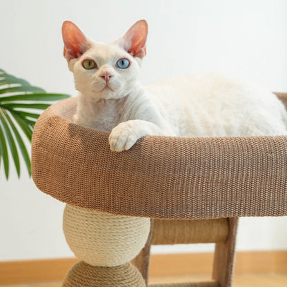 Contemporary Boho Ellipse MDF Hemp Rope Hemp Fabric Wear-Resistant Cat Tower 2-Tier For Living Room