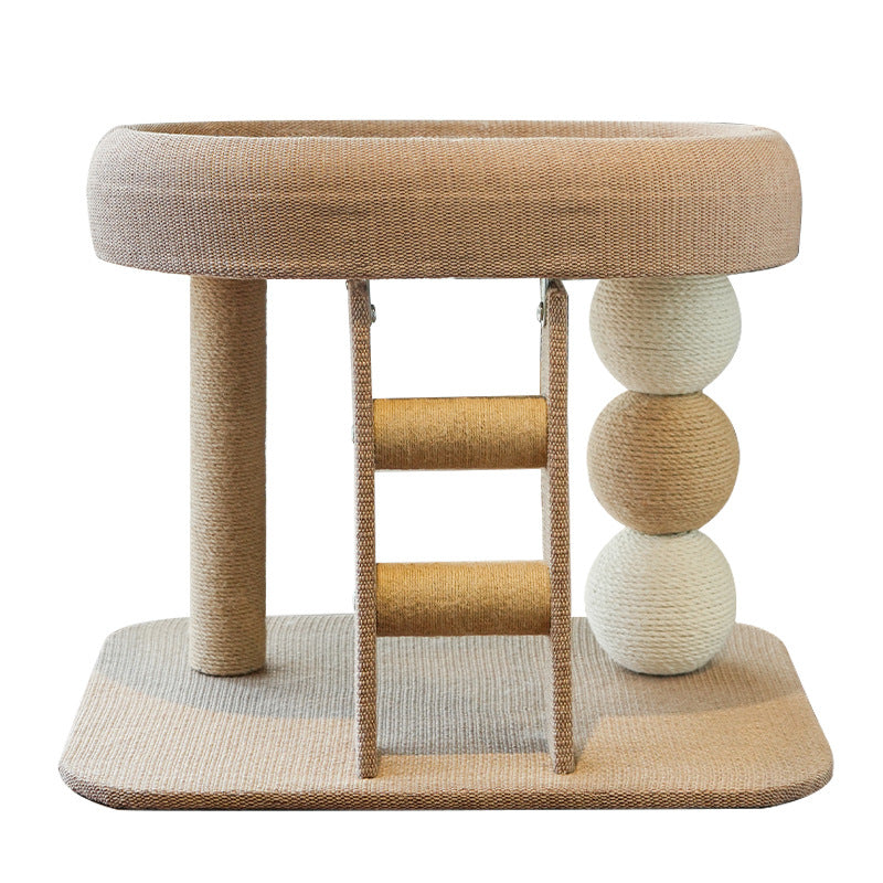 Contemporary Boho Ellipse MDF Hemp Rope Hemp Fabric Wear-Resistant Cat Tower 2-Tier For Living Room
