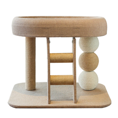 Contemporary Boho Ellipse MDF Hemp Rope Hemp Fabric Wear-Resistant Cat Tower 2-Tier For Living Room