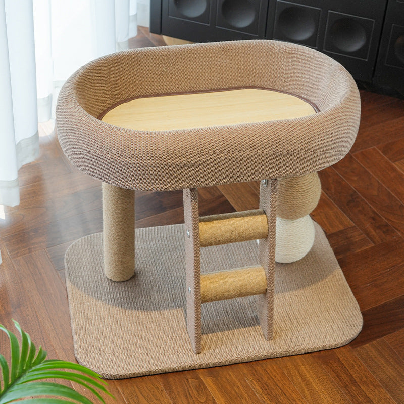 Contemporary Boho Ellipse MDF Hemp Rope Hemp Fabric Wear-Resistant Cat Tower 2-Tier For Living Room