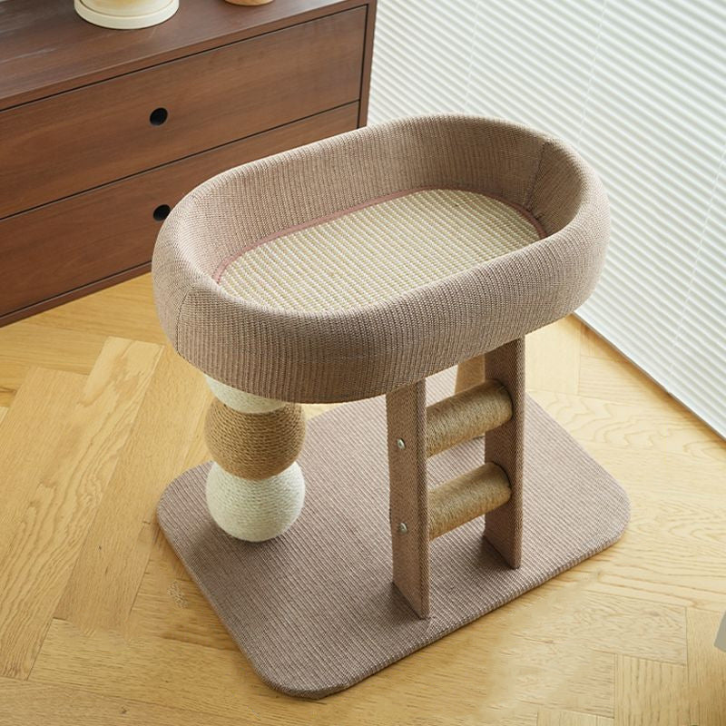 Contemporary Boho Ellipse MDF Hemp Rope Hemp Fabric Wear-Resistant Cat Tower 2-Tier For Living Room