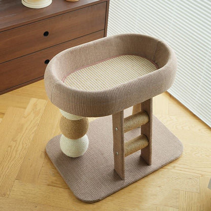 Contemporary Boho Ellipse MDF Hemp Rope Hemp Fabric Wear-Resistant Cat Tower 2-Tier For Living Room
