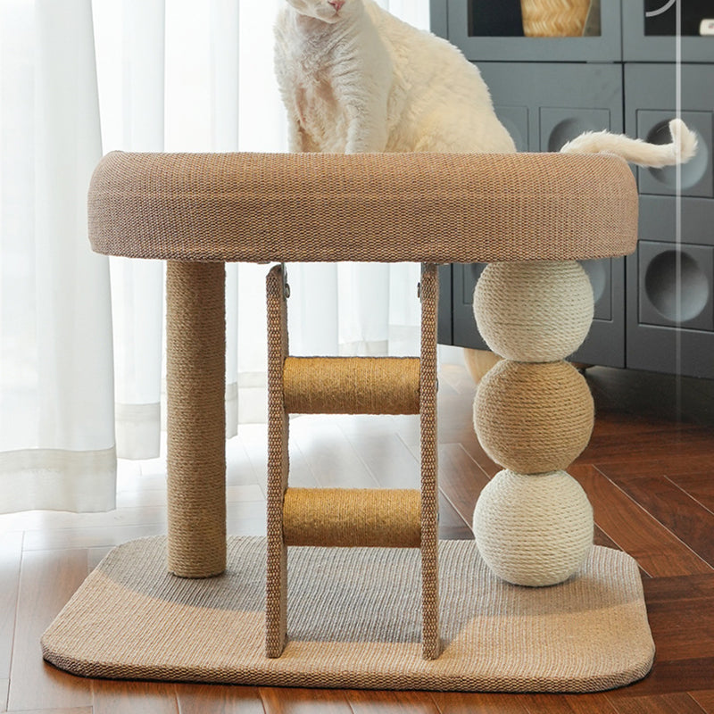 Contemporary Boho Ellipse MDF Hemp Rope Hemp Fabric Wear-Resistant Cat Tower 2-Tier For Living Room