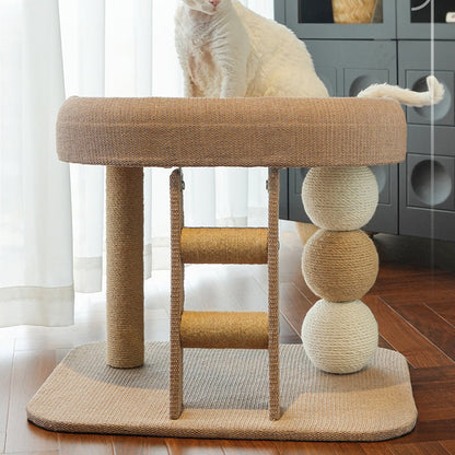 Contemporary Boho Ellipse MDF Hemp Rope Hemp Fabric Wear-Resistant Cat Tower 2-Tier For Living Room