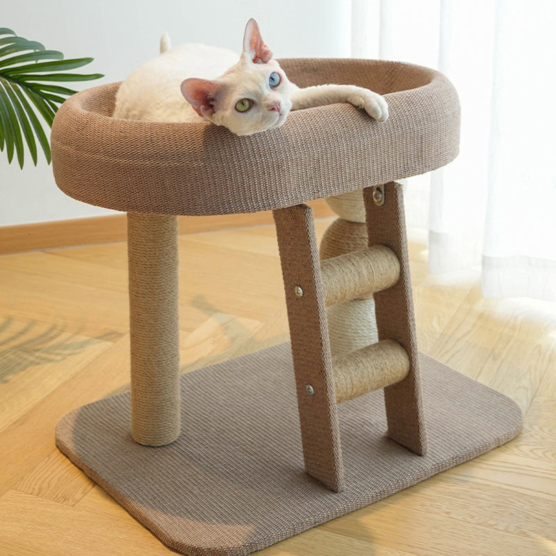 Contemporary Boho Ellipse MDF Hemp Rope Hemp Fabric Wear-Resistant Cat Tower 2-Tier For Living Room