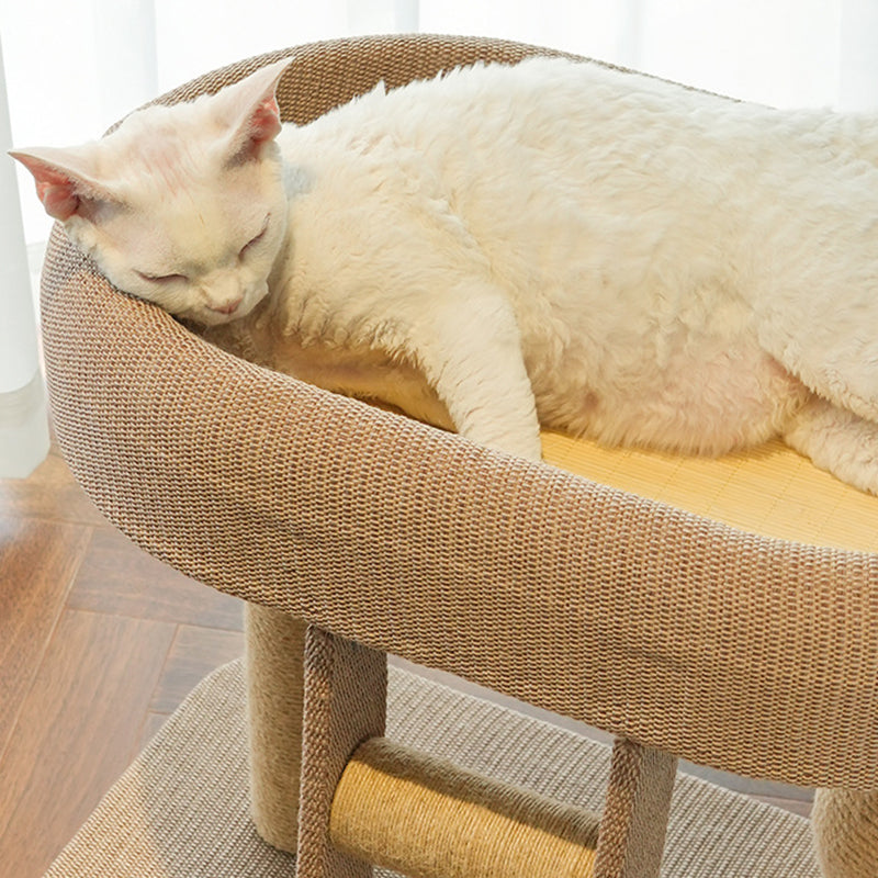 Contemporary Boho Ellipse MDF Hemp Rope Hemp Fabric Wear-Resistant Cat Tower 2-Tier For Living Room