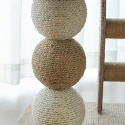 Contemporary Boho Ellipse MDF Hemp Rope Hemp Fabric Wear-Resistant Cat Tower 2-Tier For Living Room