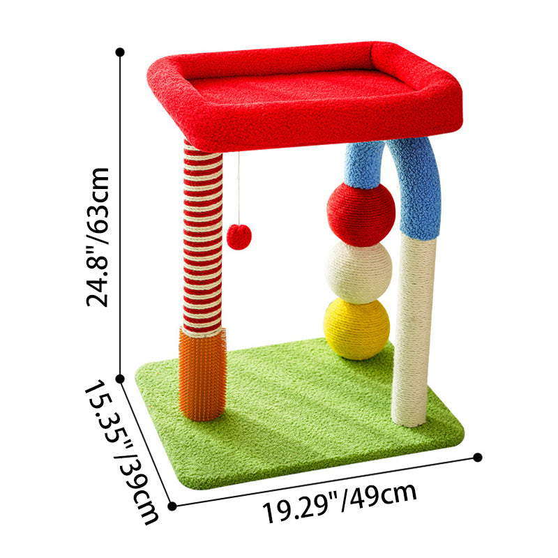 Contemporary Creative Geometric Shape MDF Teddy Fleece Sword Hemp Rope Cat Tower 2-Tier For Living Room