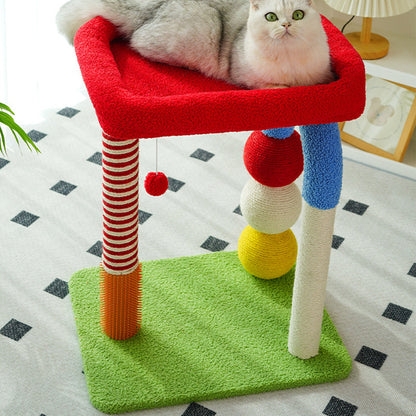 Contemporary Creative Geometric Shape MDF Teddy Fleece Sword Hemp Rope Cat Tower 2-Tier For Living Room