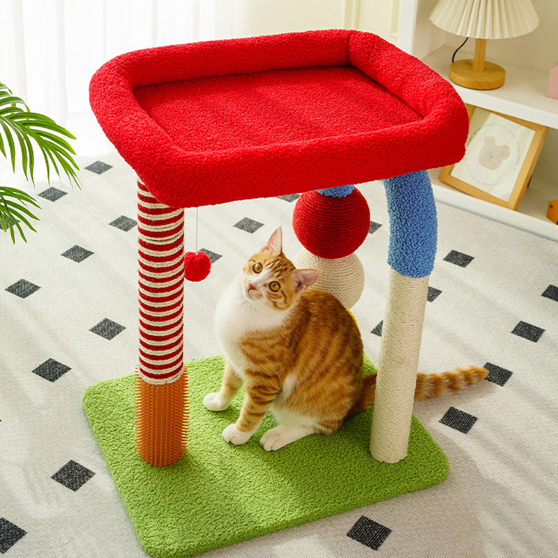 Contemporary Creative Geometric Shape MDF Teddy Fleece Sword Hemp Rope Cat Tower 2-Tier For Living Room