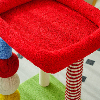 Contemporary Creative Geometric Shape MDF Teddy Fleece Sword Hemp Rope Cat Tower 2-Tier For Living Room