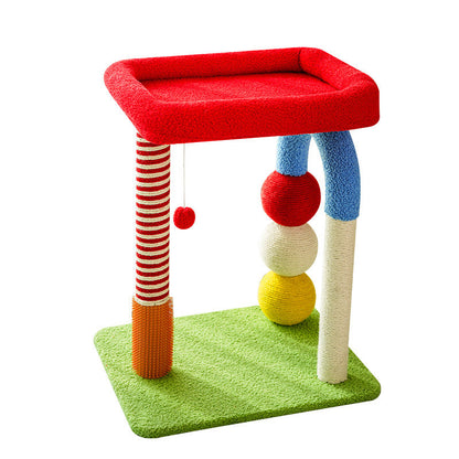 Contemporary Creative Geometric Shape MDF Teddy Fleece Sword Hemp Rope Cat Tower 2-Tier For Living Room