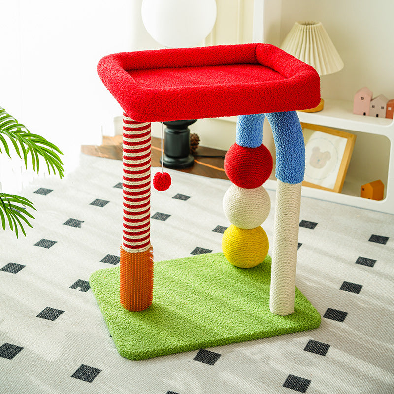 Contemporary Creative Geometric Shape MDF Teddy Fleece Sword Hemp Rope Cat Tower 2-Tier For Living Room