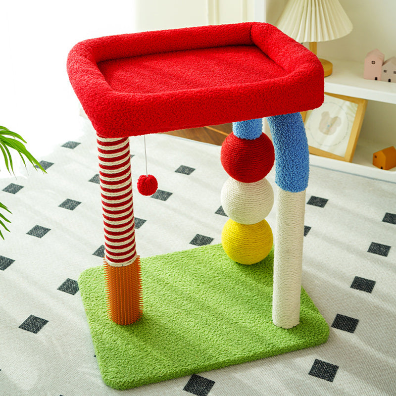 Contemporary Creative Geometric Shape MDF Teddy Fleece Sword Hemp Rope Cat Tower 2-Tier For Living Room