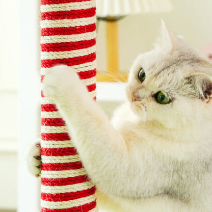 Contemporary Creative Geometric Shape MDF Teddy Fleece Sword Hemp Rope Cat Tower 2-Tier For Living Room