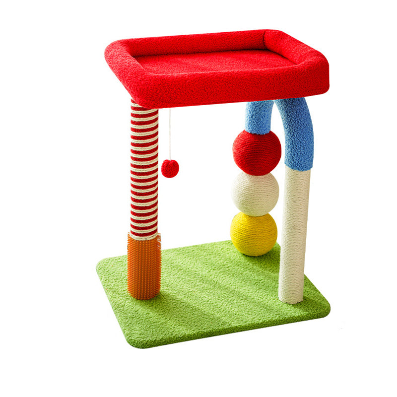 Contemporary Creative Geometric Shape MDF Teddy Fleece Sword Hemp Rope Cat Tower 2-Tier For Living Room