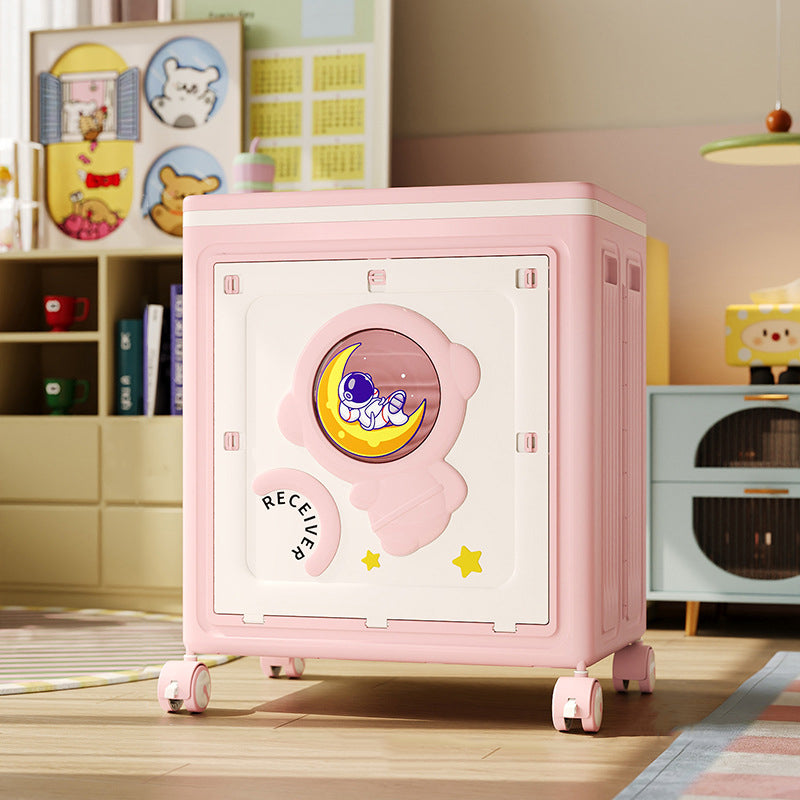 Modern Art Deco Cartoon Astronaut Rectangular PP Plastic Foldable Movable Storage Cabinet 1-Cabinet For Bedroom