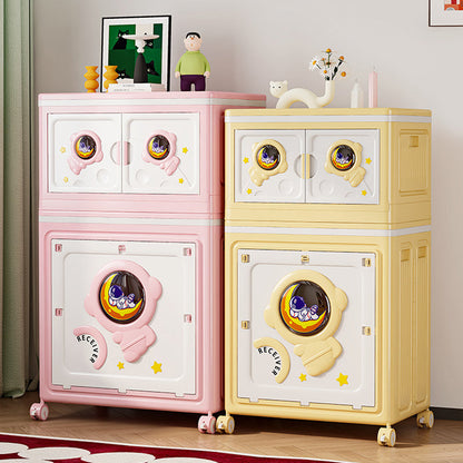 Modern Art Deco Cartoon Astronaut Rectangular PP Plastic Foldable Movable Storage Cabinet 1-Cabinet For Bedroom