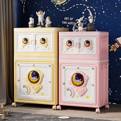 Modern Art Deco Cartoon Astronaut Rectangular PP Plastic Foldable Movable Storage Cabinet 1-Cabinet For Bedroom