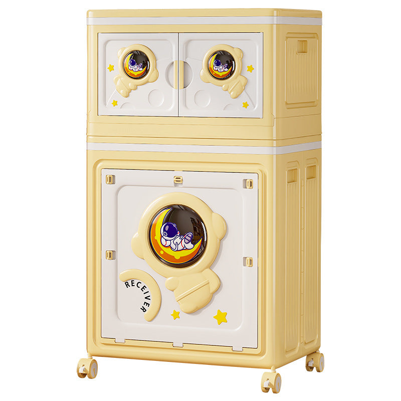 Modern Art Deco Cartoon Astronaut Rectangular PP Plastic Foldable Movable Storage Cabinet 1-Cabinet For Bedroom