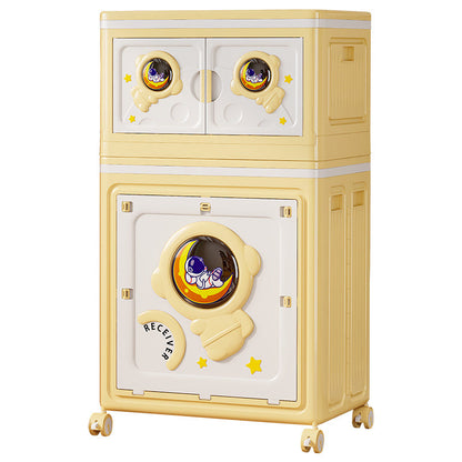 Modern Art Deco Cartoon Astronaut Rectangular PP Plastic Foldable Movable Storage Cabinet 1-Cabinet For Bedroom