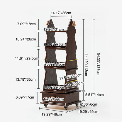 Traditional Rustic Christmas Tree Solid Wood Rubberwood Metal Movable Floor-Standing Bookshelf 4-Shelf For Study