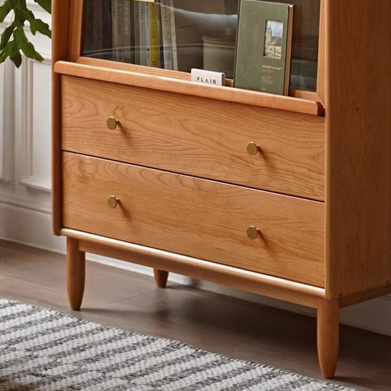 Traditional Japanese Rectangular Pine Wood Solid Wood Multi-Layer Board Glass Storage Sideboard 2-Drawer For Living Room & Dining Room