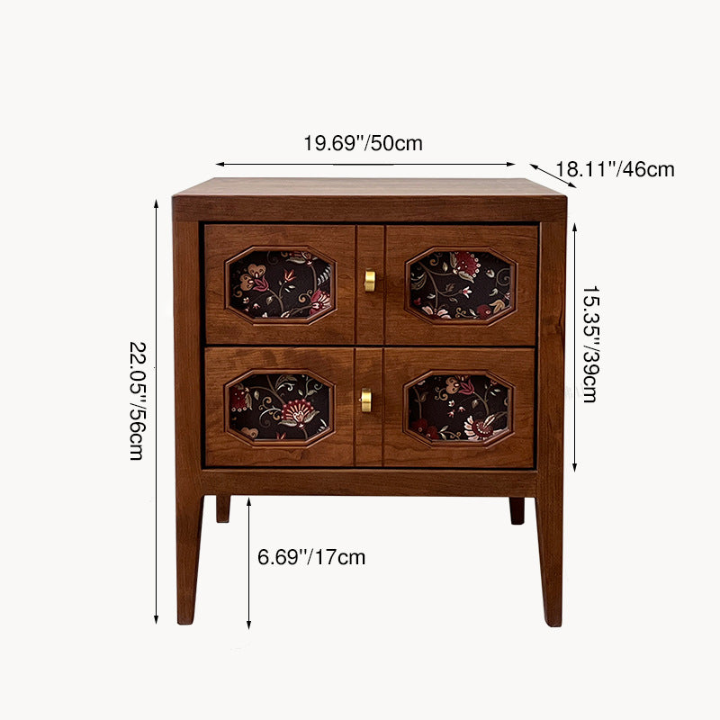 Traditional Vintage Rectangular Solid Cherry Wood Nightstand 2-Drawer For Bedroom