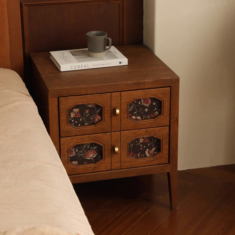 Traditional Vintage Rectangular Solid Cherry Wood Nightstand 2-Drawer For Bedroom