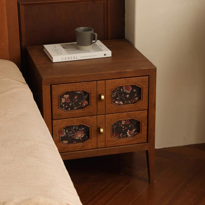 Traditional Vintage Rectangular Solid Cherry Wood Nightstand 2-Drawer For Bedroom