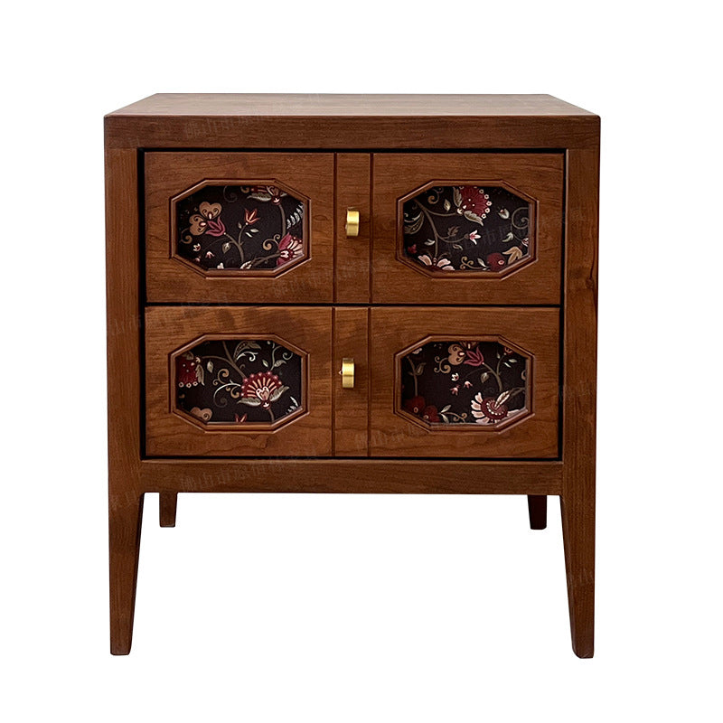 Traditional Vintage Rectangular Solid Cherry Wood Nightstand 2-Drawer For Bedroom