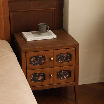 Traditional Vintage Rectangular Solid Cherry Wood Nightstand 2-Drawer For Bedroom