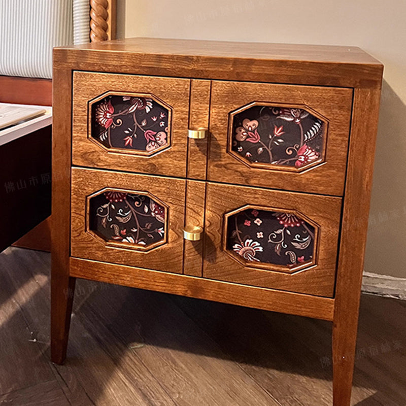 Traditional Vintage Rectangular Solid Cherry Wood Nightstand 2-Drawer For Bedroom