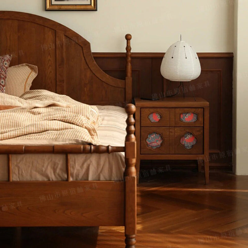 Traditional Vintage Rectangular Solid Cherry Wood Nightstand 2-Drawer For Bedroom