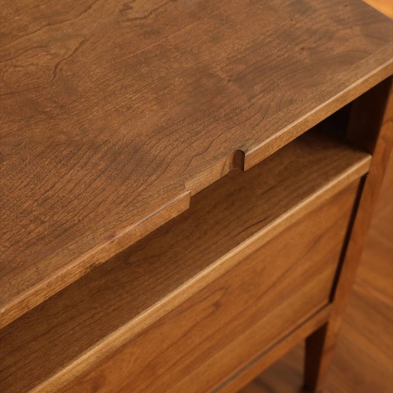 Traditional Vintage Rectangular Solid Cherry Wood Nightstand 2-Drawer For Bedroom