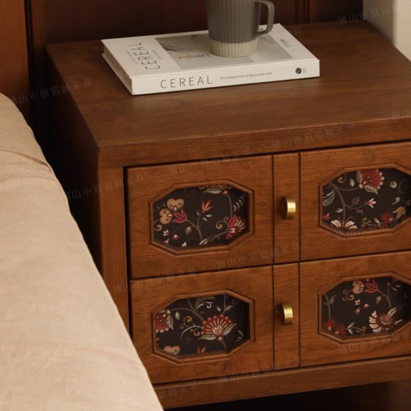 Traditional Vintage Rectangular Solid Cherry Wood Nightstand 2-Drawer For Bedroom