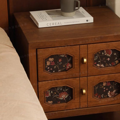 Traditional Vintage Rectangular Solid Cherry Wood Nightstand 2-Drawer For Bedroom