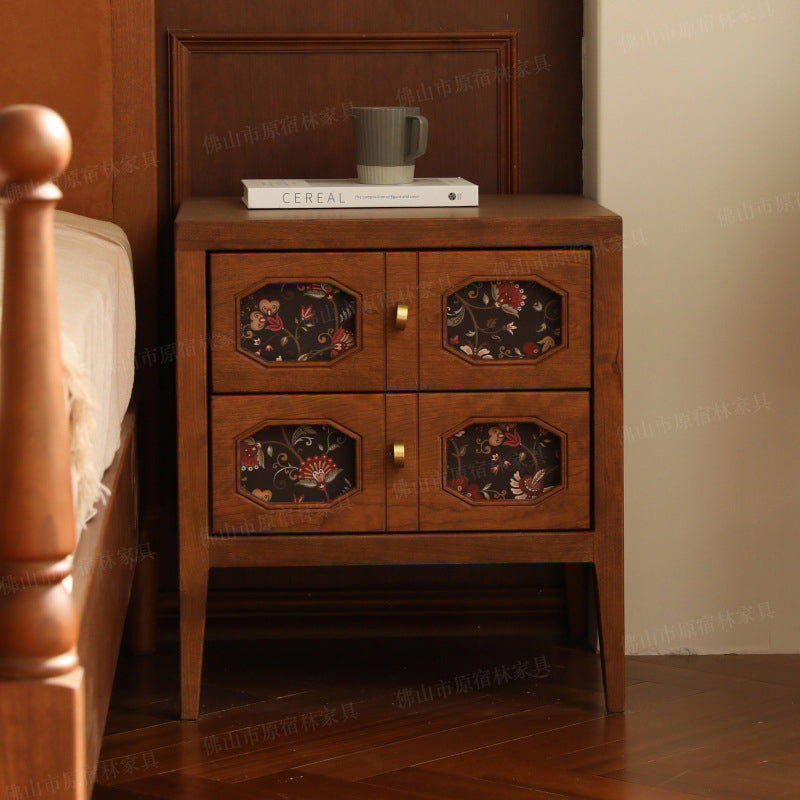 Traditional Vintage Rectangular Solid Cherry Wood Nightstand 2-Drawer For Bedroom