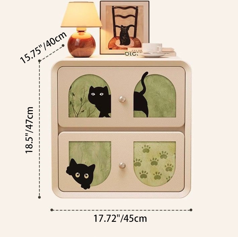 Modern Art Deco Cartoon Animals MDF Solid Wood Multi-Layer Board Cat Scratching Leather Nightstand 2-Drawer For Bedroom