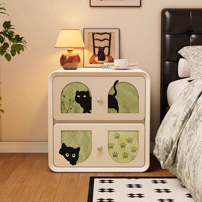 Modern Art Deco Cartoon Animals MDF Solid Wood Multi-Layer Board Cat Scratching Leather Nightstand 2-Drawer For Bedroom