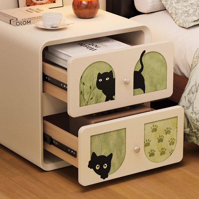 Modern Art Deco Cartoon Animals MDF Solid Wood Multi-Layer Board Cat Scratching Leather Nightstand 2-Drawer For Bedroom