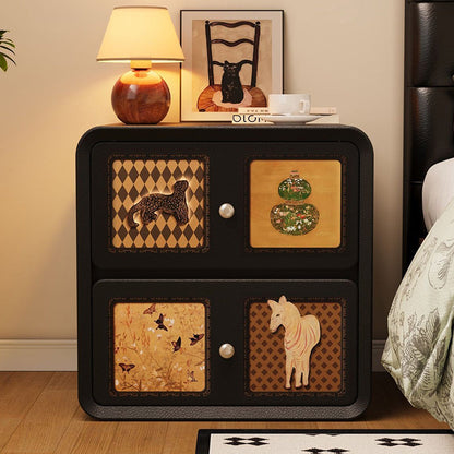 Modern Art Deco Cartoon Animals MDF Solid Wood Multi-Layer Board Cat Scratching Leather Nightstand 2-Drawer For Bedroom