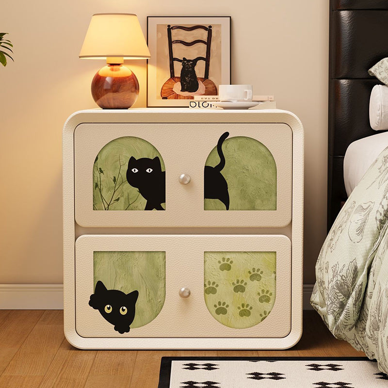 Modern Art Deco Cartoon Animals MDF Solid Wood Multi-Layer Board Cat Scratching Leather Nightstand 2-Drawer For Bedroom