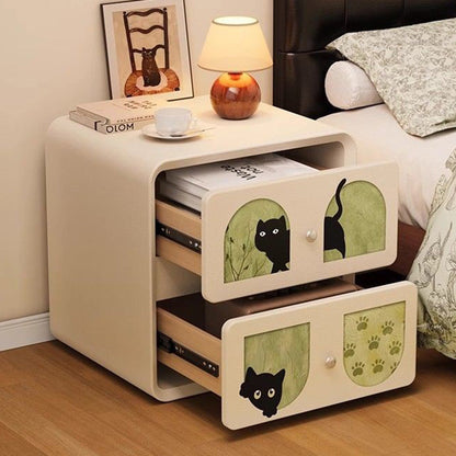 Modern Art Deco Cartoon Animals MDF Solid Wood Multi-Layer Board Cat Scratching Leather Nightstand 2-Drawer For Bedroom