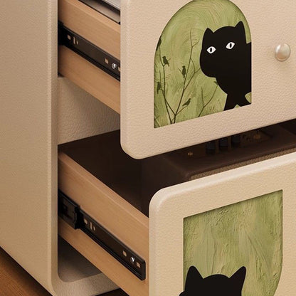 Modern Art Deco Cartoon Animals MDF Solid Wood Multi-Layer Board Cat Scratching Leather Nightstand 2-Drawer For Bedroom
