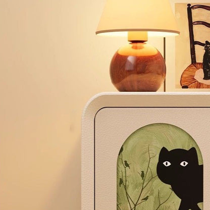 Modern Art Deco Cartoon Animals MDF Solid Wood Multi-Layer Board Cat Scratching Leather Nightstand 2-Drawer For Bedroom
