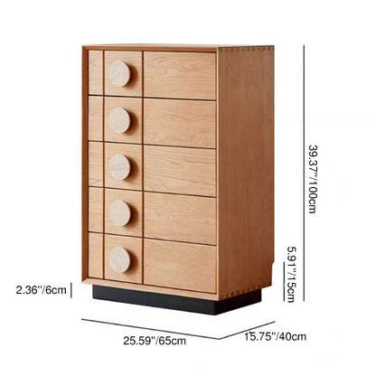 Contemporary Retro Rectangular Solid Cherry Wood Solid Wood Multi-Layer Board Pine Wood Storage Cabinet 5-Drawer For Living Room