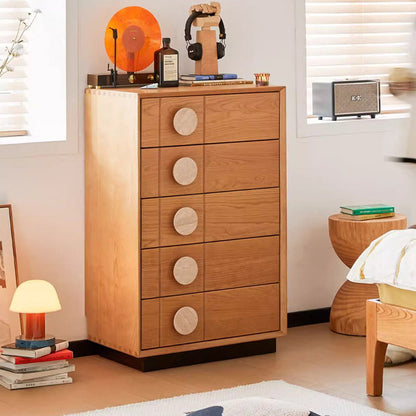 Contemporary Retro Rectangular Solid Cherry Wood Solid Wood Multi-Layer Board Pine Wood Storage Cabinet 5-Drawer For Living Room