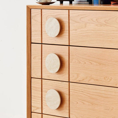Contemporary Retro Rectangular Solid Cherry Wood Solid Wood Multi-Layer Board Pine Wood Storage Cabinet 5-Drawer For Living Room